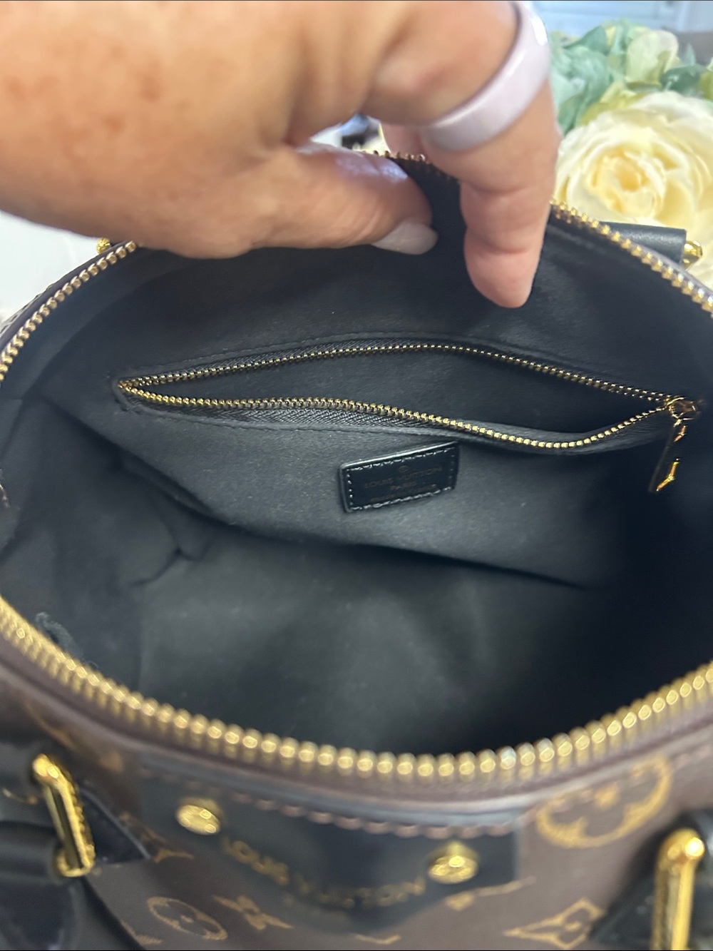 Brown Monogram Satchel with Black Trim - Picture 12 of 14